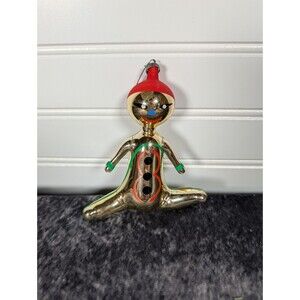 De Carlini VTG GLASS Ornament - ITALIAN  Gold GINGERBREAD MAN, 6", MINT